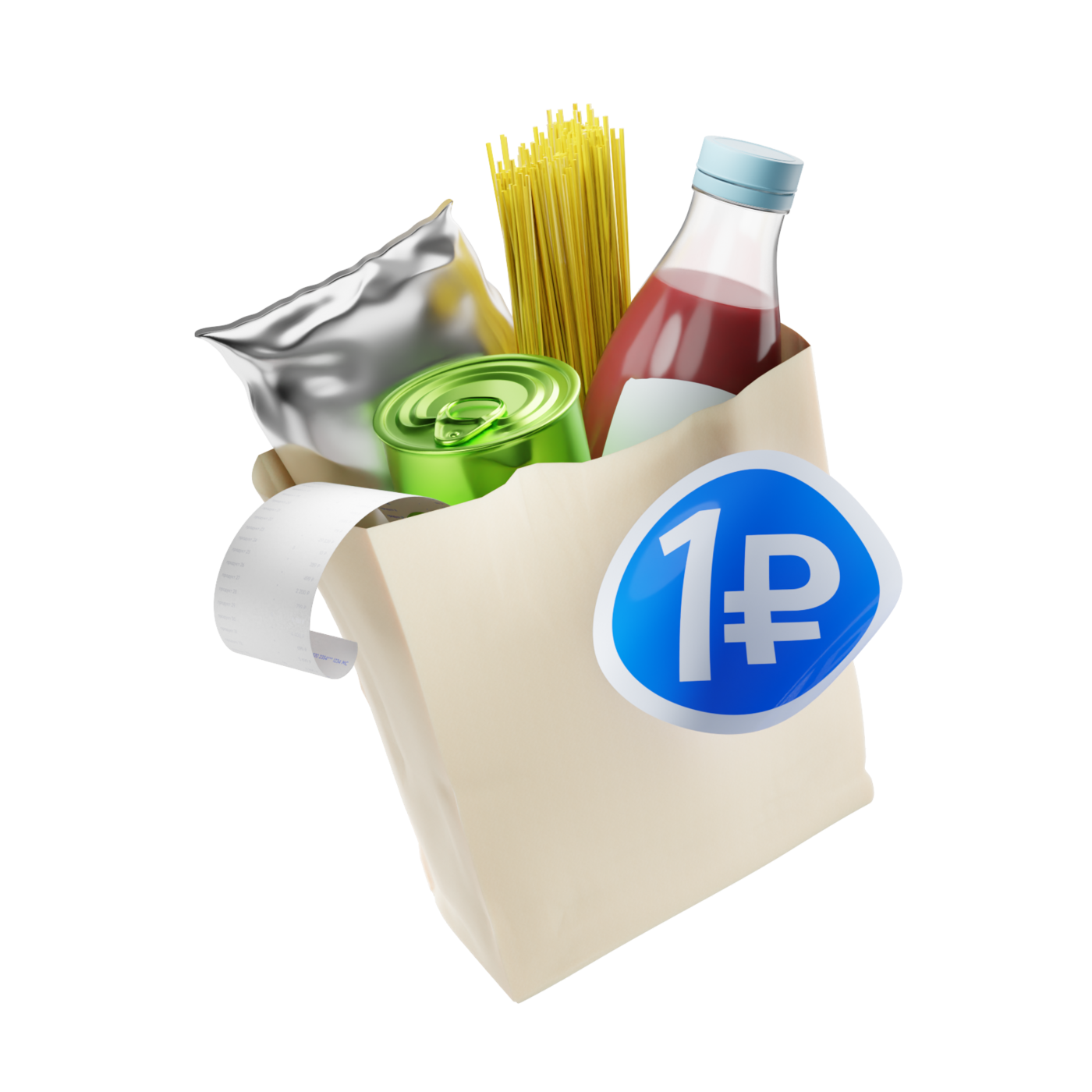 Grocery bag with a 1-ruble promo sticker